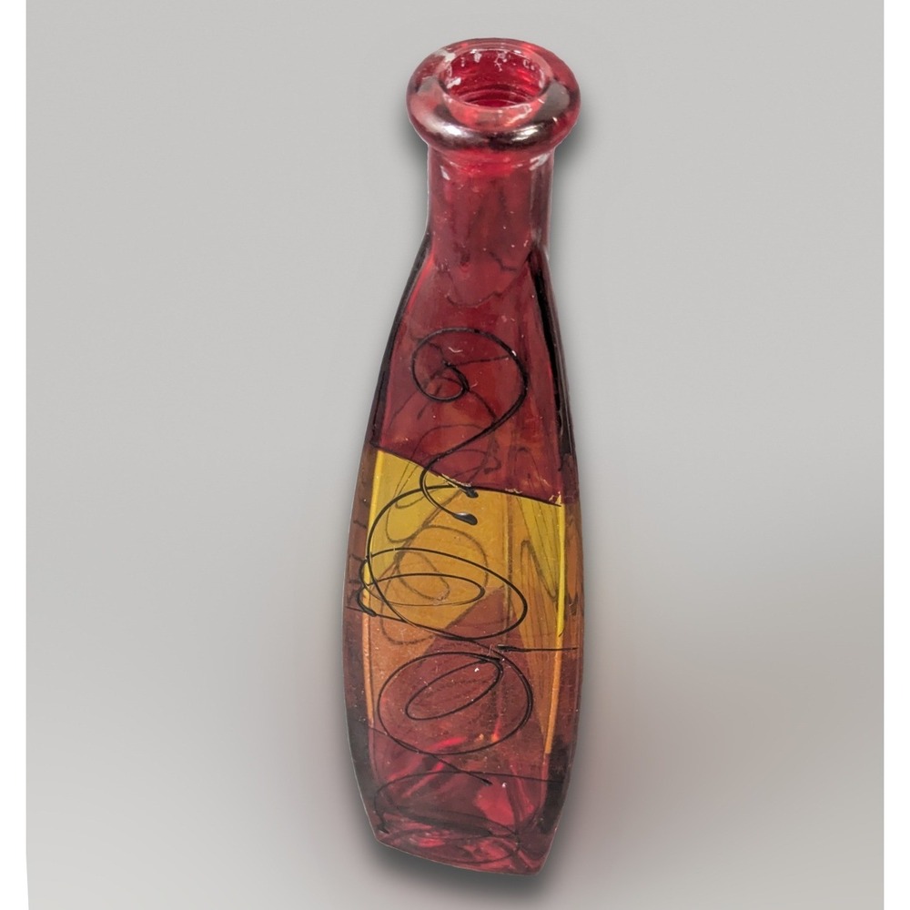Dom Croatia Handmade Art Glass Bud Vase Red Amber Yellow Triangular Dubrovnik